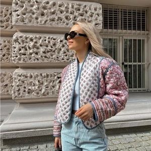 NWOT Quilted Pink Floral Bomber Jacket